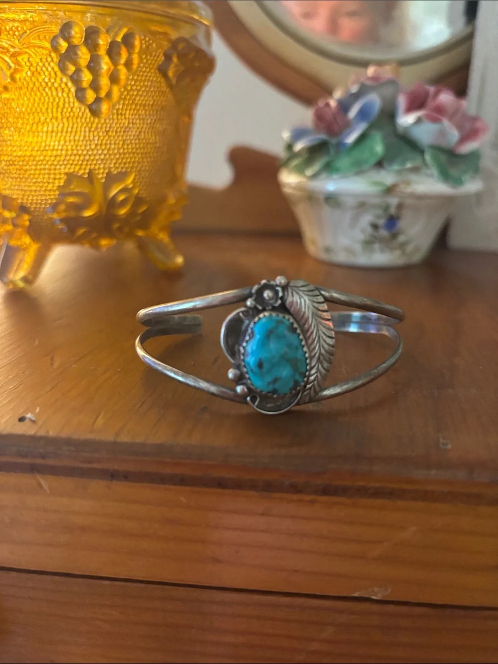Turquoise Stone Sterling Silver Cuff Bracelet - Women Jewelry